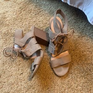 Tan color merona brand lace up chunky heels